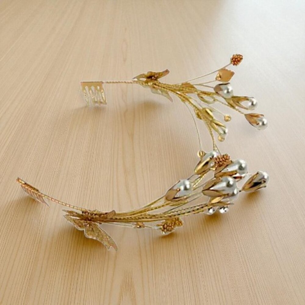Bridal Tiara | Gold Crown | Wedding Headband | Butterfly | Pearl | Gold | Hair